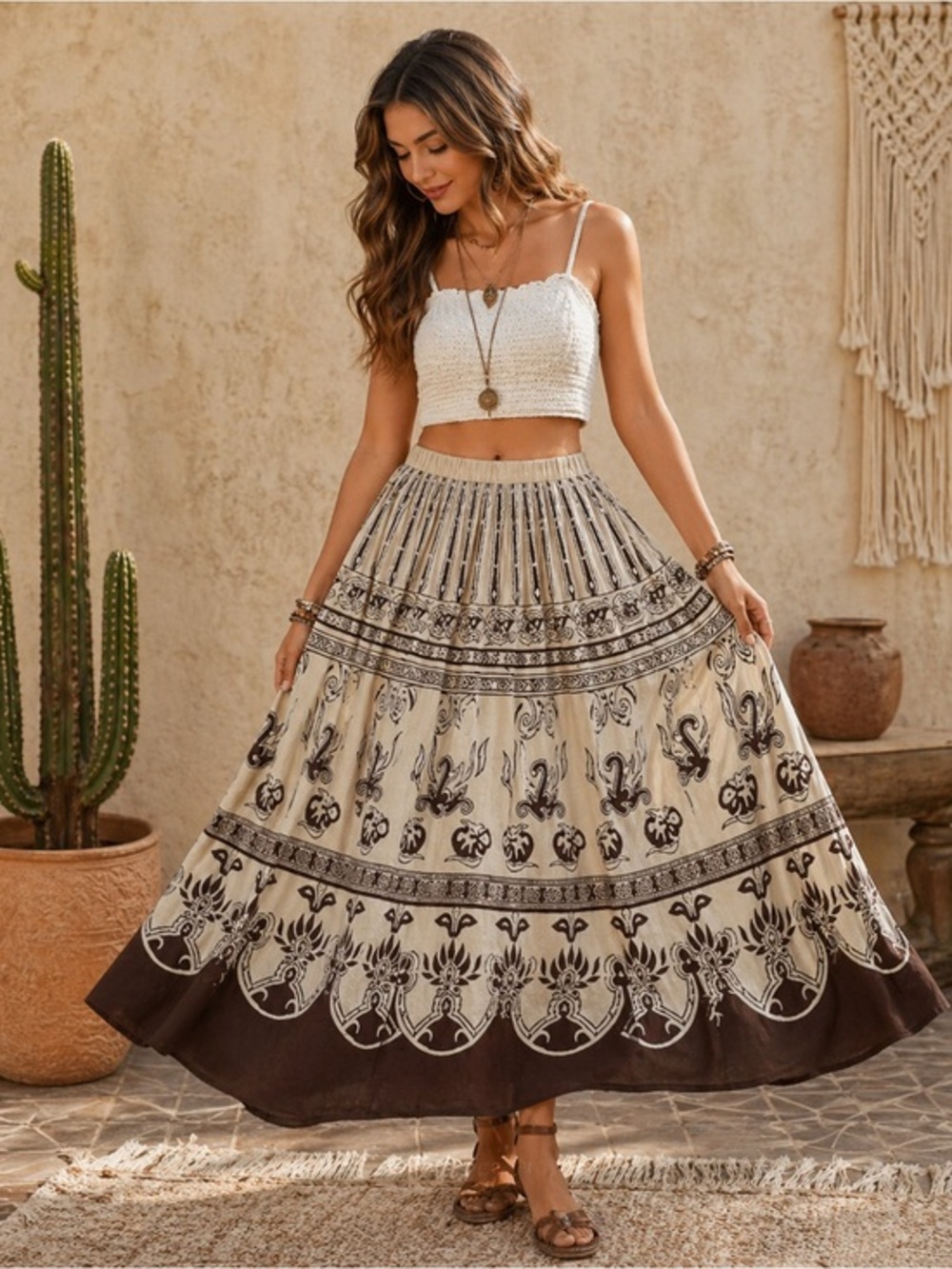 Cotton Express Women’s Southwestern Boho Sequin A Line Artsy Skirt Size Medium